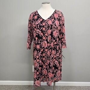 Adrianna Papell Midi Dress Plus Size 22‎ Floral Embroidered Mesh Party Romantic